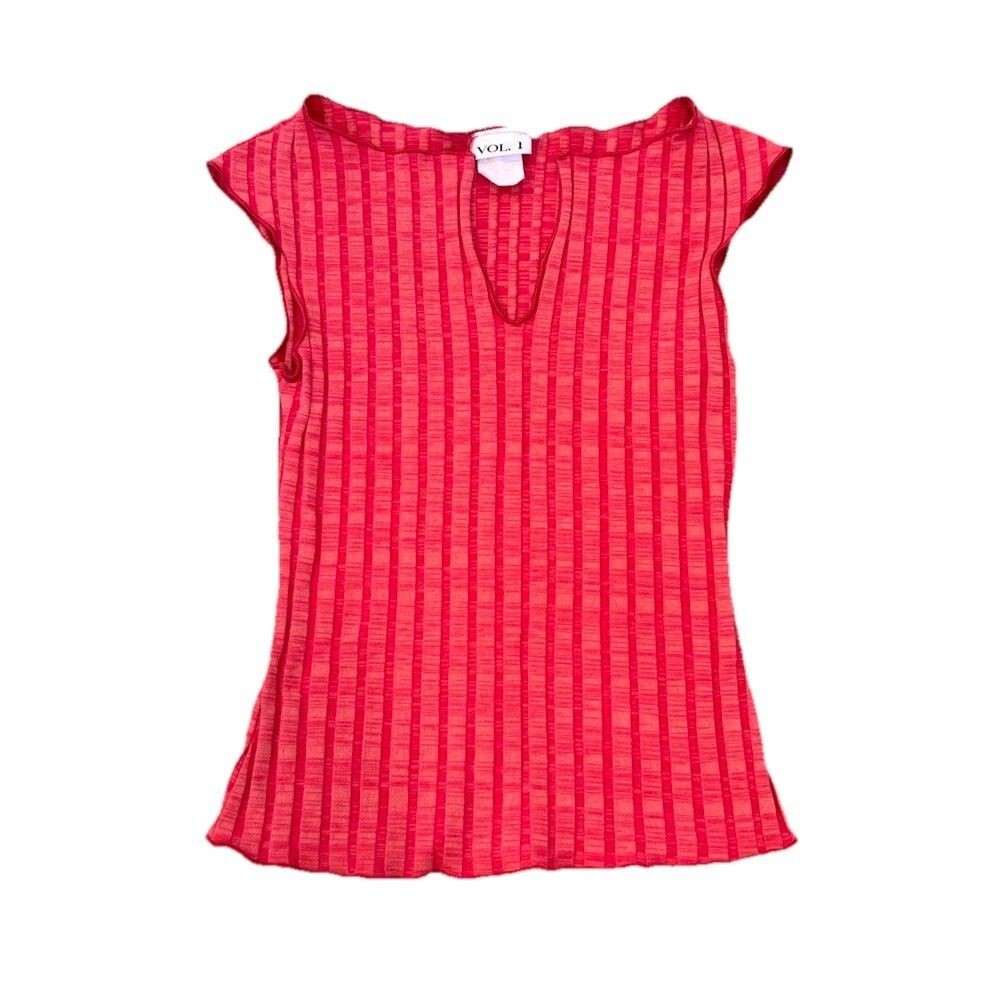 Vol. 1 Vintage Red Sleeveless Top V Neck Stretchy Burnout 90s Summer Core